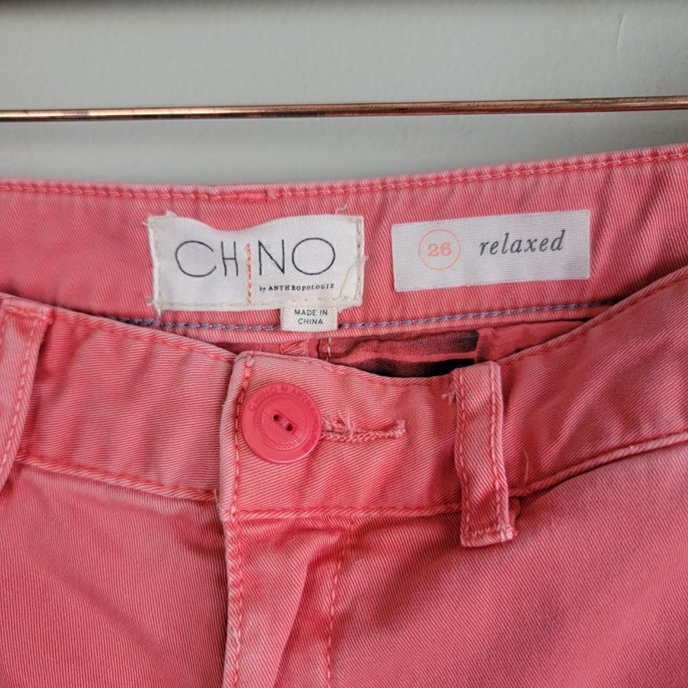 Anthropologie 26 Chino Pink Relaxed Fit Straight Stretch Ankle Cotton Pants 2 - Picture 4 of 14